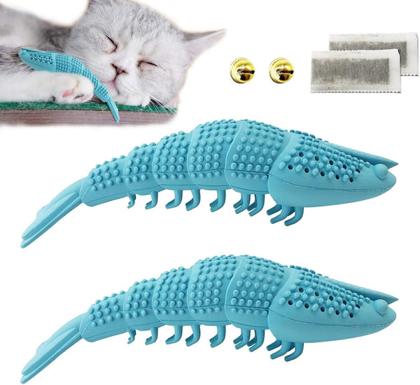 Cat Toothbrush Catnip Toy, Interactive Rubber Dental Care for Kittens, Crayfish-Shaped Chewing Toy (2 Pack)