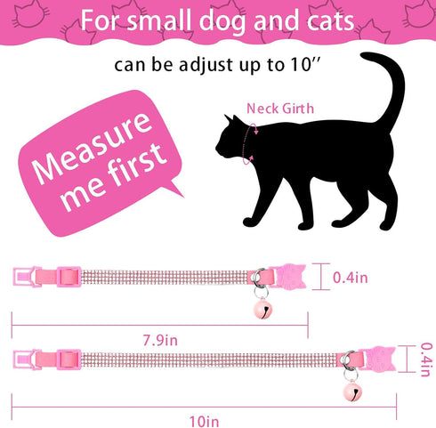 Weewooday 4 Pieces Rhinestones Cat Collars, Breakaway Cat Collar with Bell, Soft Velvet, 4 Colors (XS, Gold, Red, Pink,