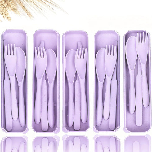 ZQtyf Travel Utensils Set - Reusable 5 Sets Wheat Straw Plastic Cutlery with