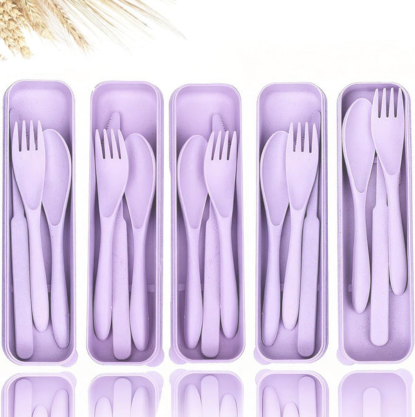 ZQtyf Travel Utensils Set - Reusable 5 Sets Wheat Straw Plastic Cutlery with