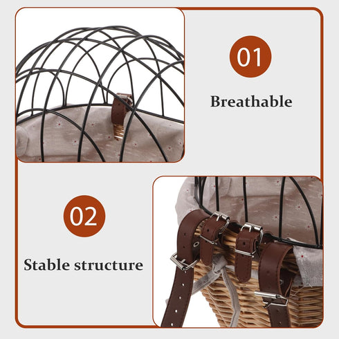 Commuting Puppy Bike Carrier Handwoven Wicker Pet Basket with Straps for Dog Cat Riding, Front Mounted Animal Carrier