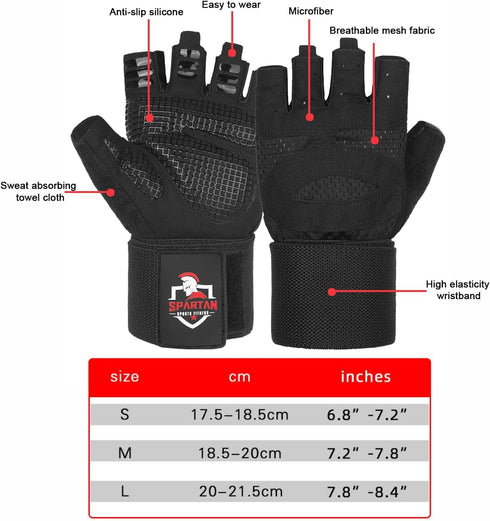 Spartan Gym Gloves for Men & Women Weight Lifting Gloves with Wrist Support, Full Palm Protection, Breathable Non-Slip