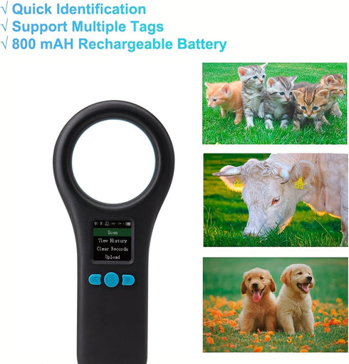 Treamvp ISO11784/85/FDX-B/EMID 134.2KHz/125KHz 500 Pet Microchip Scanner, Handheld Animal Micro Chip Reader