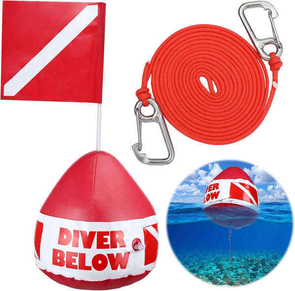 Maitys Heavy Duty PVC Dive Flag Float Set, Inflatable Signal Floater with Dive Flag and Freediving Lanyard