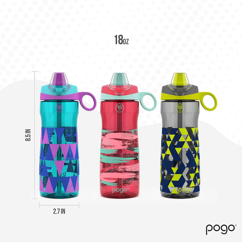 Pogo BPA-Free Tritan Kids Water Bottle with Silicone Soft Straw, Grey Geode, 18 oz for Children