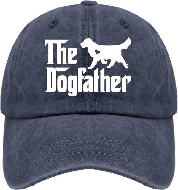 Golden Retriever Hat, The Dogfather Baseball Cap for Men, Vintage Adjustable Dad Hat Navy Blue