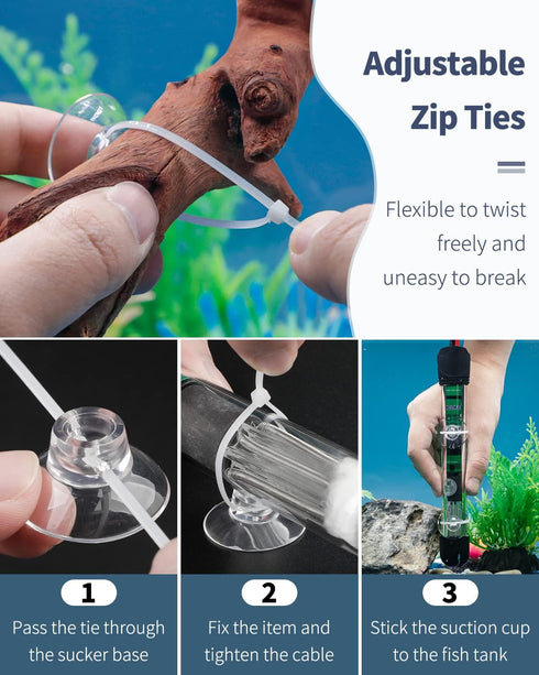 Pawfly 20 Pack Aquarium Suction Cups with Clips and Adjustable Zip Ties for Fish Tank Tools and Decorations
