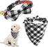 KUDES 2 Pack Adjustable Small Dog Collar Breakaway and Bandana Set with Bell, Black Plaid, S(9.8"-14")