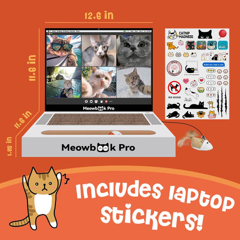 Cat Scratcher Laptop with 'Mouse' Jingle Ball, 3-in-1 Cardboard Interactive Toy, Kitten Toy & Scratching Pad