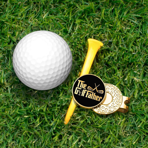 Hafhue The Golf Father Black Gold Golf Ball Marker with Magnetic Hat Clip - Funny Gifts for Men Dad Grandpa