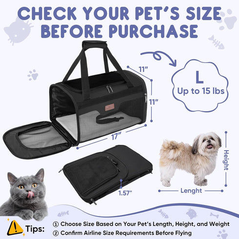 15 Lbs, 17"x11"x11") BALEINE Cat Carrier, Puppy Dog Carrier for Small Medium Pets Up to Soft-Sided Dog Travel Bag