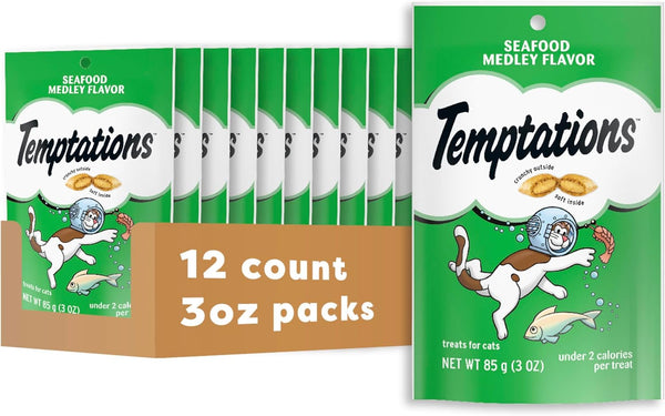Temptations Cat Treats, Classic Crunchy and Soft Cat Treats, Seafood Medley Flavor,