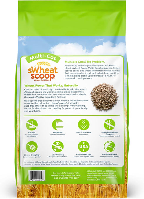 Natural Wheat Multi-Cat Litter, 14 Pound Bag with Superior Clumping and Odor Neutralizing Enzymes