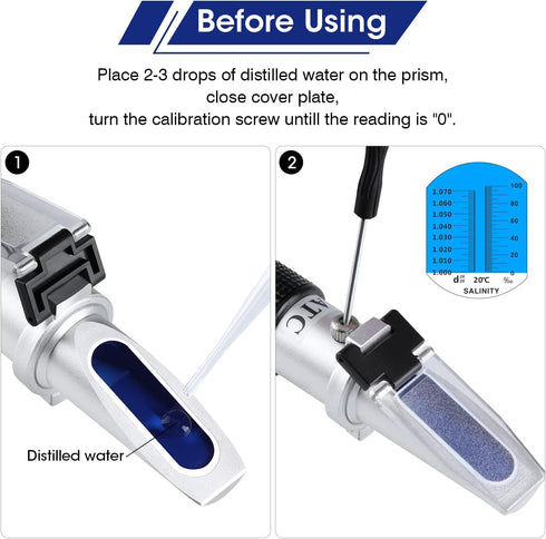 LEERCHUANG Water Salinity Refractometer, Dual Scales Hydrometer for Aquarium, Marine Fish-Keeping, Pool Tank
