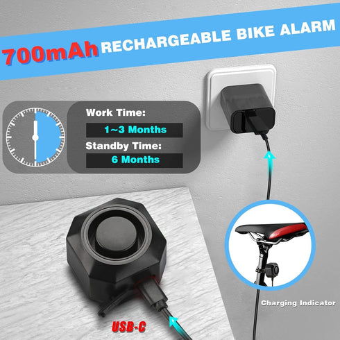 WSDCAM Rechargeable Electric Bike Horn Alarm, 110dB Loud Waterproof Bicycle Horn with Vibration Alarm