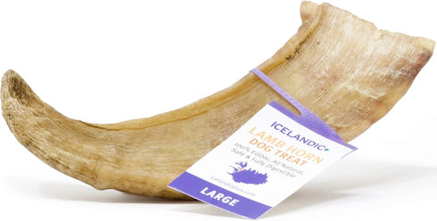 Icelandic+ Lamb Horn, Large 7" Dog Chew - Long-Lasting Crunchy Treat for Medium & Large Dogs