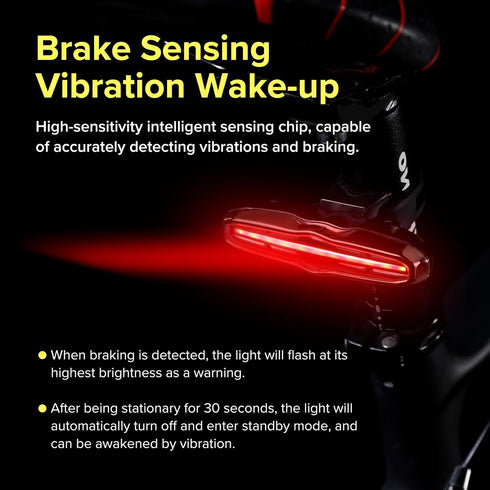 Smart Bicycle Brake Tail Light with Vibration Sensing, Wireless Remote Turn Signals, USB-C Rechargeable Rear Lights