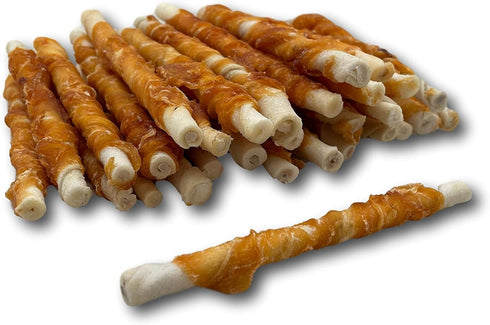 (50 Pack), Top Dog Chews - All Natural Chicken Wrapped Rawhide Dog Twists Natural Chew Sticks for Healthy Teeth