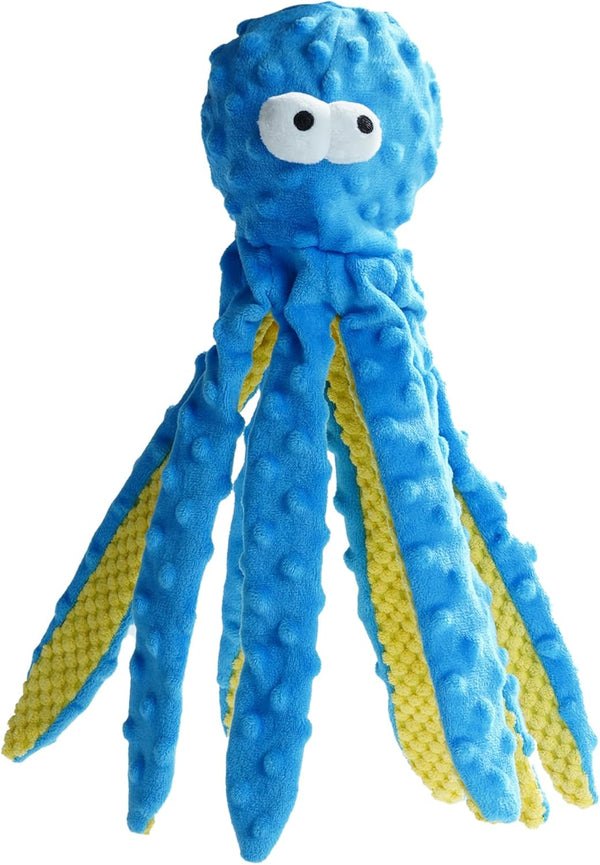Nocciola Crinkle Squeaky Dog Toy, Blue Octopus, Interactive Rope Toy for Small Medium Large Dogs