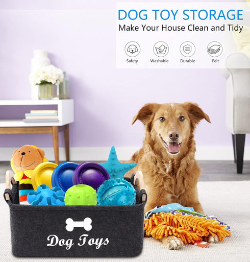 Morezi Felt pet toy box and dog toy box storage basket chest organizer - perfect for organizing pet toys, blankets, leashes and food - Dog Toy - Dark Grey