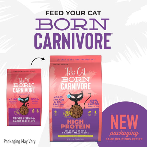 Tiki Cat Born Carnivore High Protein Dry Cat Food, Chicken, Herring & Salmon Meal, Grain-Free, 5.6 lbs Bag
