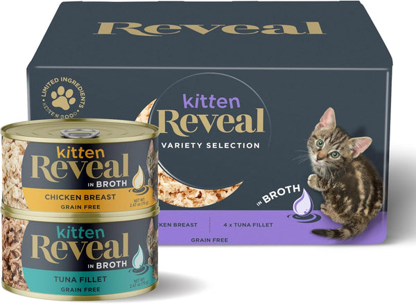 Reveal Natural Wet Kitten Food, 8 Count, Grain Free, Chicken and Tuna in Broth Variety, 2.47 oz Cans