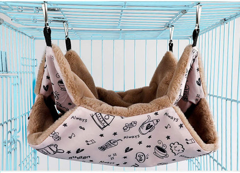 Petmolico Small Pet Hammock Bed, Warm Hanging BunkBed for Parrot, Sugar Glider, Squirrel, Hamster, Rat, Pink Cup