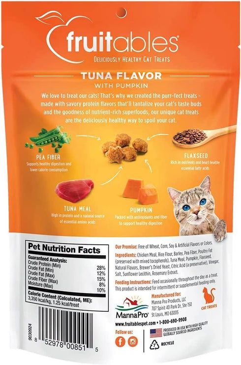 Fruitables Cat Treats | Crunchy Low Calorie Treats for Cats | Made with Real Tuna and Pumpkin | 2.5 oz (5 pk)