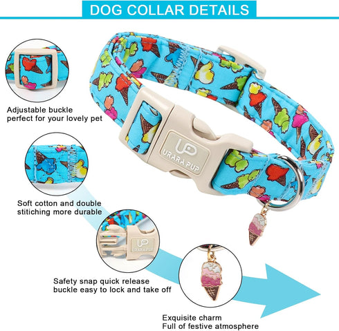 Summer Summer Dog Collar, Colorful Icecream Cotton Dog Collar with Quick Release, Collars for Small Medium Large Boys