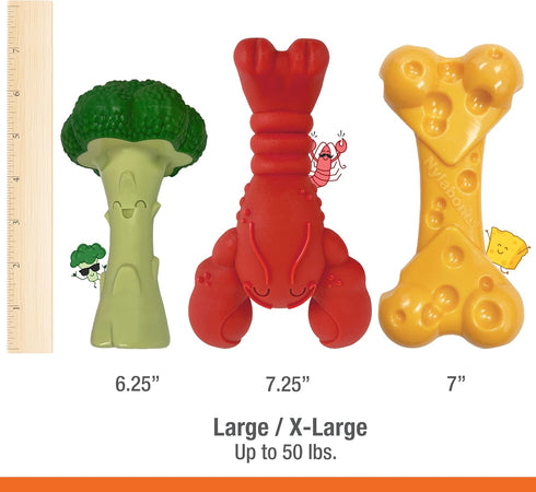 50 lbs, 3 Pack Nylabone Power Chew Toy Bundle, Cute Dog Toys for Aggressive Chewers, Filet Mignon, Cheese, and Bacon