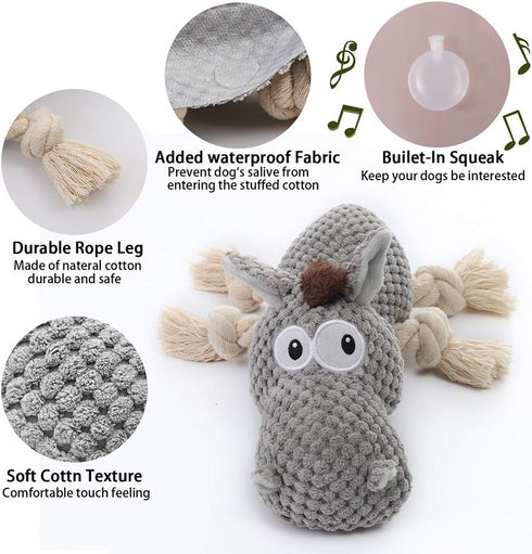 Large Dog Squeaky Toy, Stuffed Animal Plush Toy for Small, Medium, Large Dogs (Donkey, Grey)