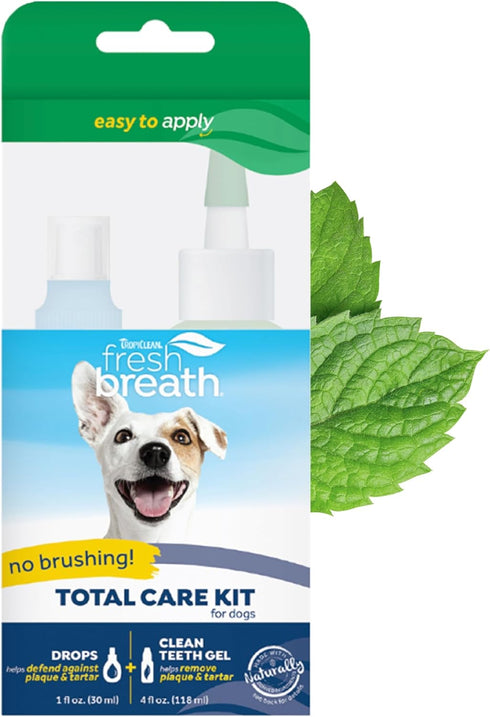 TropiClean Dog Dental Hygiene Fresh Breath No Brush Total Care Kit | Easy Teeth Cleaning Water Additive