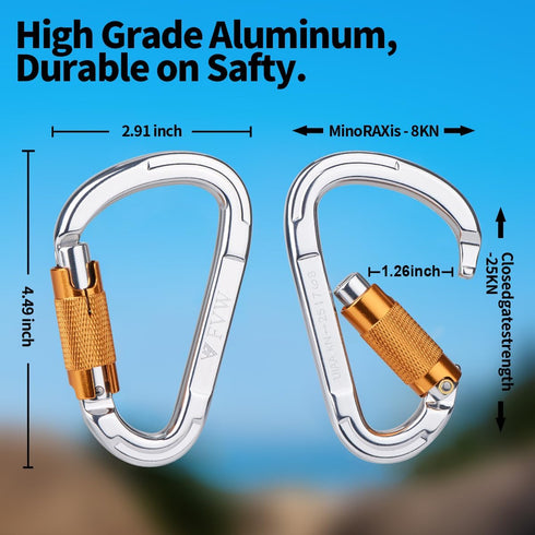 FVW Professional Auto Locking Rock Climbing Carabiner Clips, 25KN Heavy Duty Caribeaners for Rappelling, Swing, Rescue