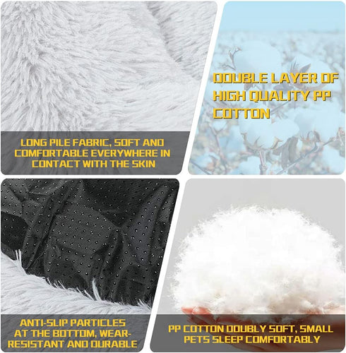 Dog Bed, Calming Dog Beds for Small Medium Large Dogs, Round Donut Washable Bed, Anti-Slip Faux Fur Fluffy Donut