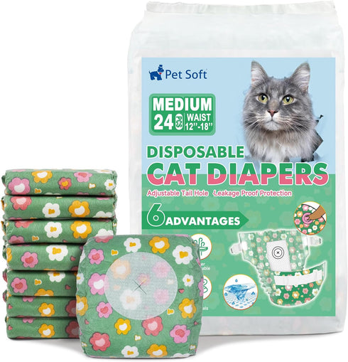 Pet Soft Disposable Cat Diapers - Diaper for Female & Male Cats,