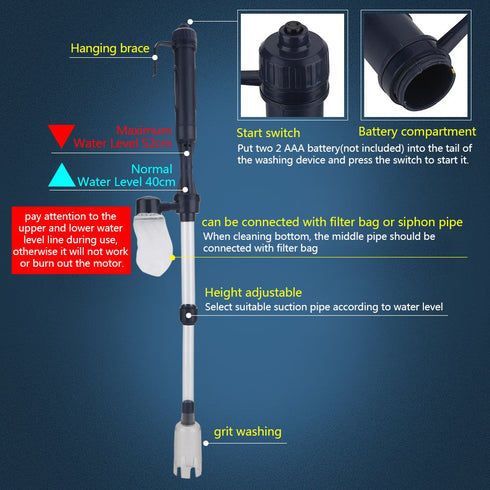 Electric Aquarium Gravel Vacuum Siphon, Fish Tank Cleaner, Battery Powered Drainer Water Filter Cleaner Sand Washer