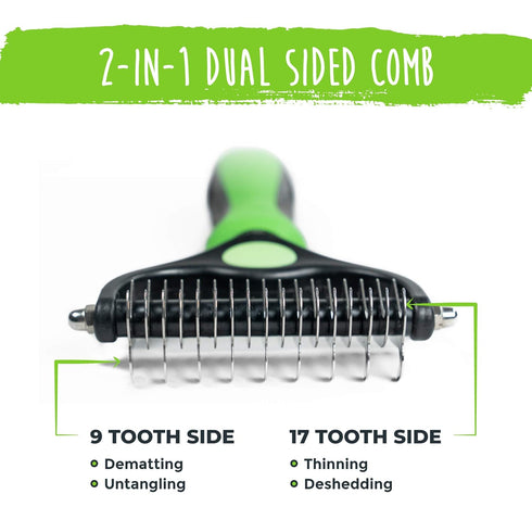 Mighty Paw Dog Grooming Brush - 2-In-1 Dual Sided Comb with Round Tip for Maximum Coat Penetration