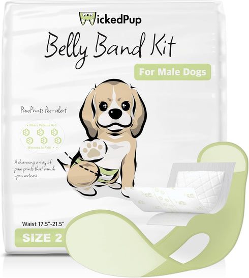 WICKEDPUP Male Dog Belly Band Kit, 50 Diaper Pads & 1 Reusable