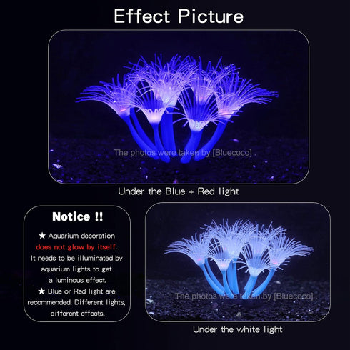Soft Silica Gel Aquarium Decorations, Glow in The Dark Coral Ornaments for Fish Tank Decorations (Blue, Sunflower)