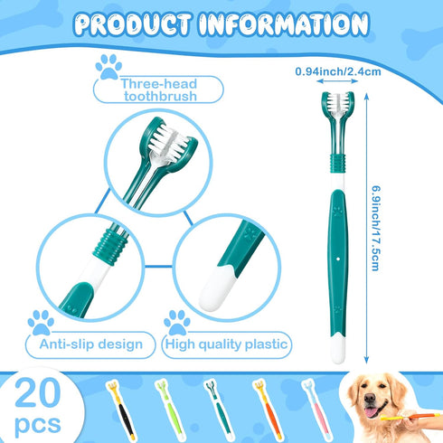 20 7 Inch 3 Vesici Pcs Dog Toothbrush Sided Pet Teeth Cleaning Brush Dental Care Suitable for Dog Most Pets Cat Puppy