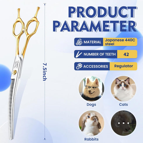 JASON Curved Thinner Dog Scissors, Ergonomic Grooming Shears, 440C Stainless Steel for Professional Use