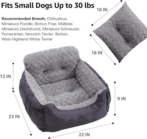 25 lbs, Oiilores Dog Car Seat for Small Dogs, Washable Pet Booster Car Seats with Clip-On Safty Leash, Comfy Deluxe