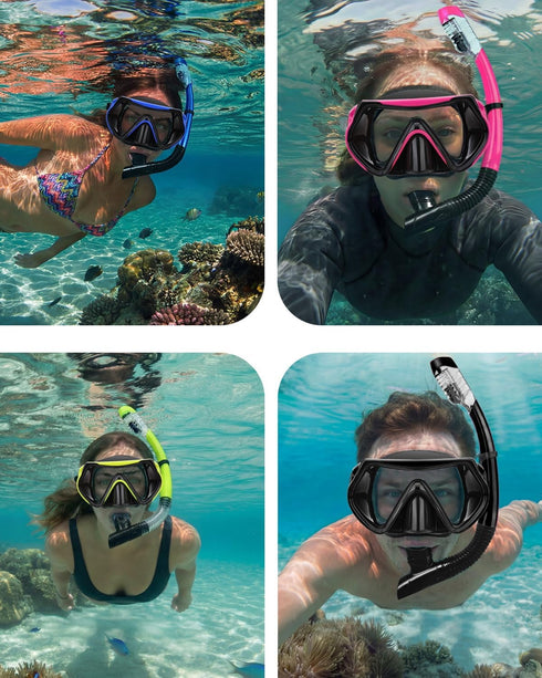 Set, Set Swimming Packages Snorkeling Gear for Adults, Dry Snorkel Mask Scuba Diving Snorkle mask Adult, Panoramic Wide
