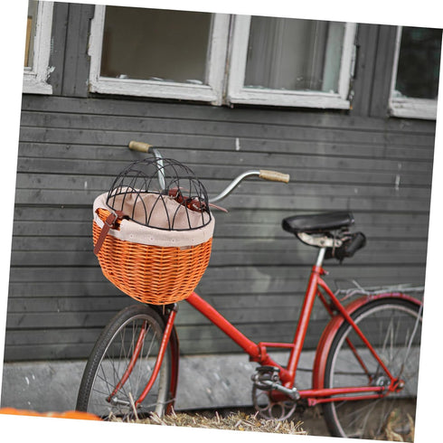 Zerodeko Wicker Woven Bike Basket Sturdy Front Handlebar Pannier with Belt for Pets Cats Dogs Weather-Resistant Willow