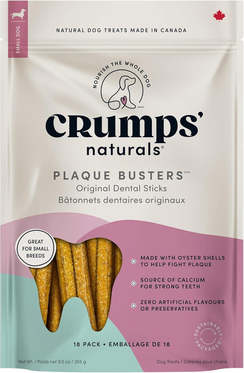 Crumps' Naturals Plaque Busters Dog Dental Treat, 3.5" (18ct) 9.0oz/255g