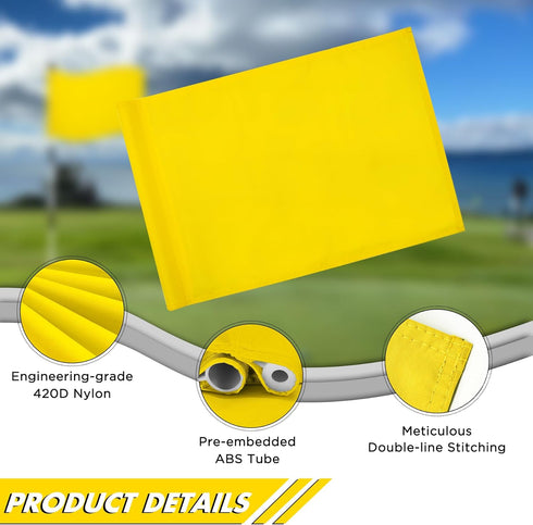 KINGTOP Golf Flag - 20x14 Inch Plain Yellow, 420D Nylon, Tube Inserted Standard Putting Green Flags, 3-Pack