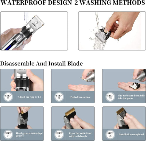 Dog Clippers Grooming Kit and Paw Trimmer, Cordless, Low Noise, Electric Quiet, Rechargeable, for Thick Coats, Silver