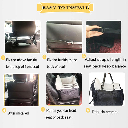 Dog Car Seat for Small Dogs, Fully Detachable & Washable Travel Bed with Storage Pockets, Under 25 lbs