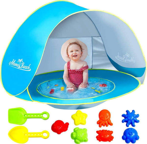Monobeach Baby Beach Tent with Beach Sand Toys Pop Up Portable Shade