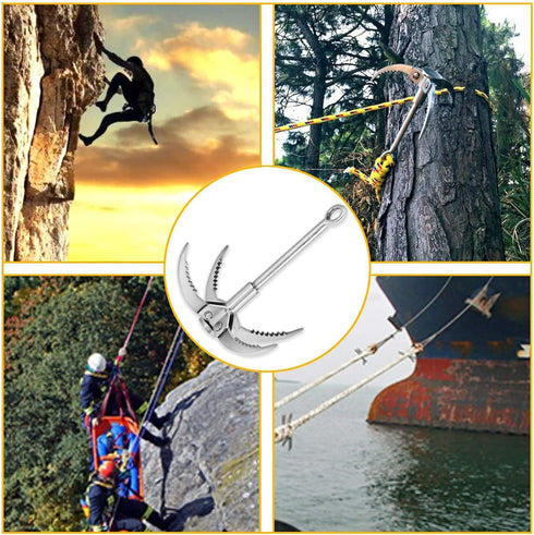 Folding Claw Hook, Multifunctional Stainless Steel Grappling Hook for Outdoor Camping, Hiking, Rock Climbing